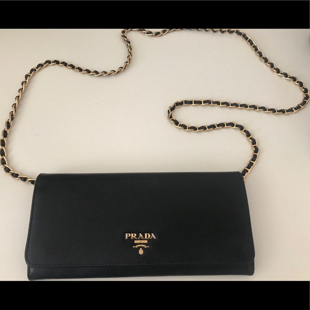 Prada Saffiano Wallet on a Chain/Clutch, Black